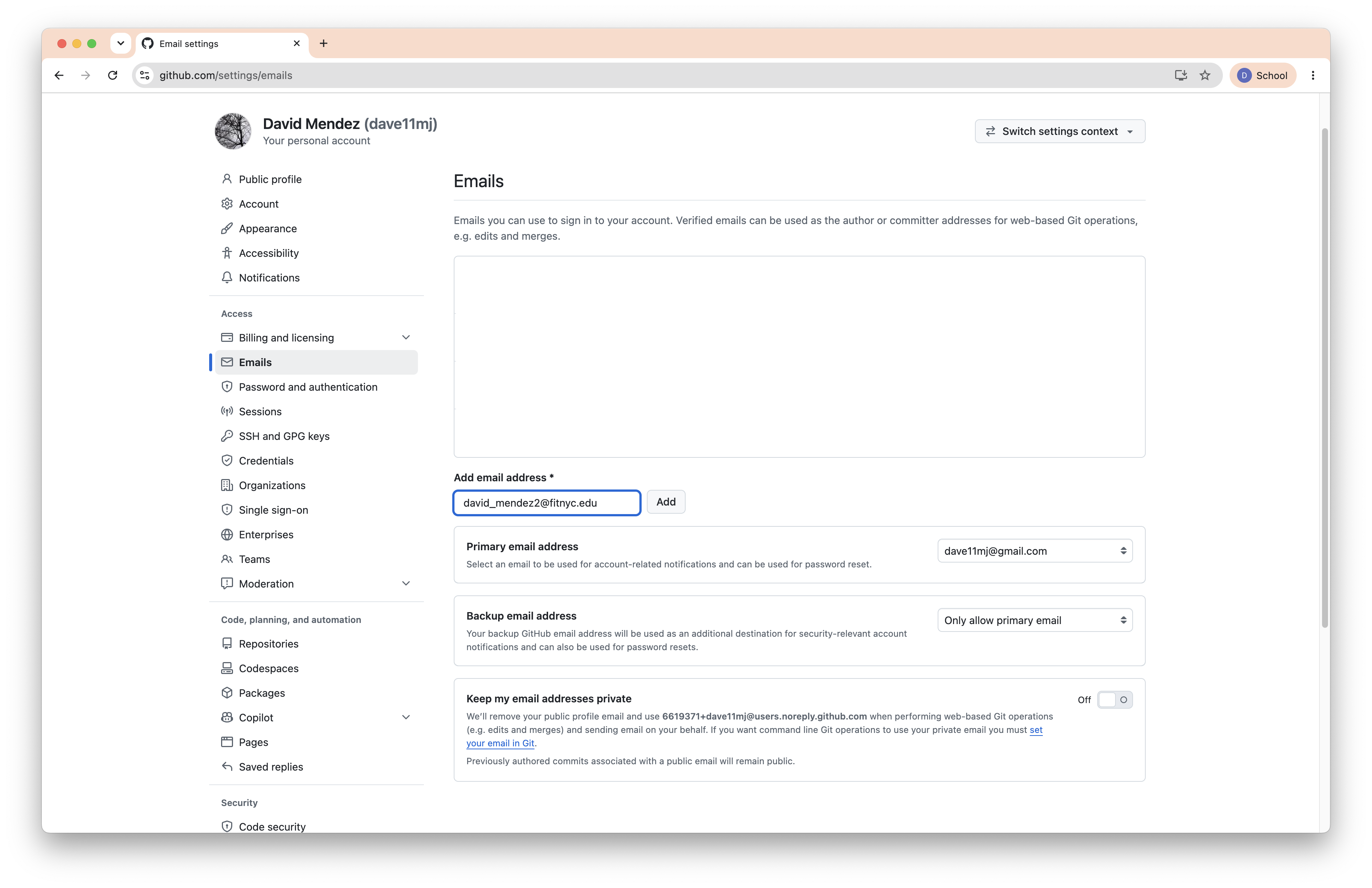 Make sure your GitHub account is tied to your school email.
